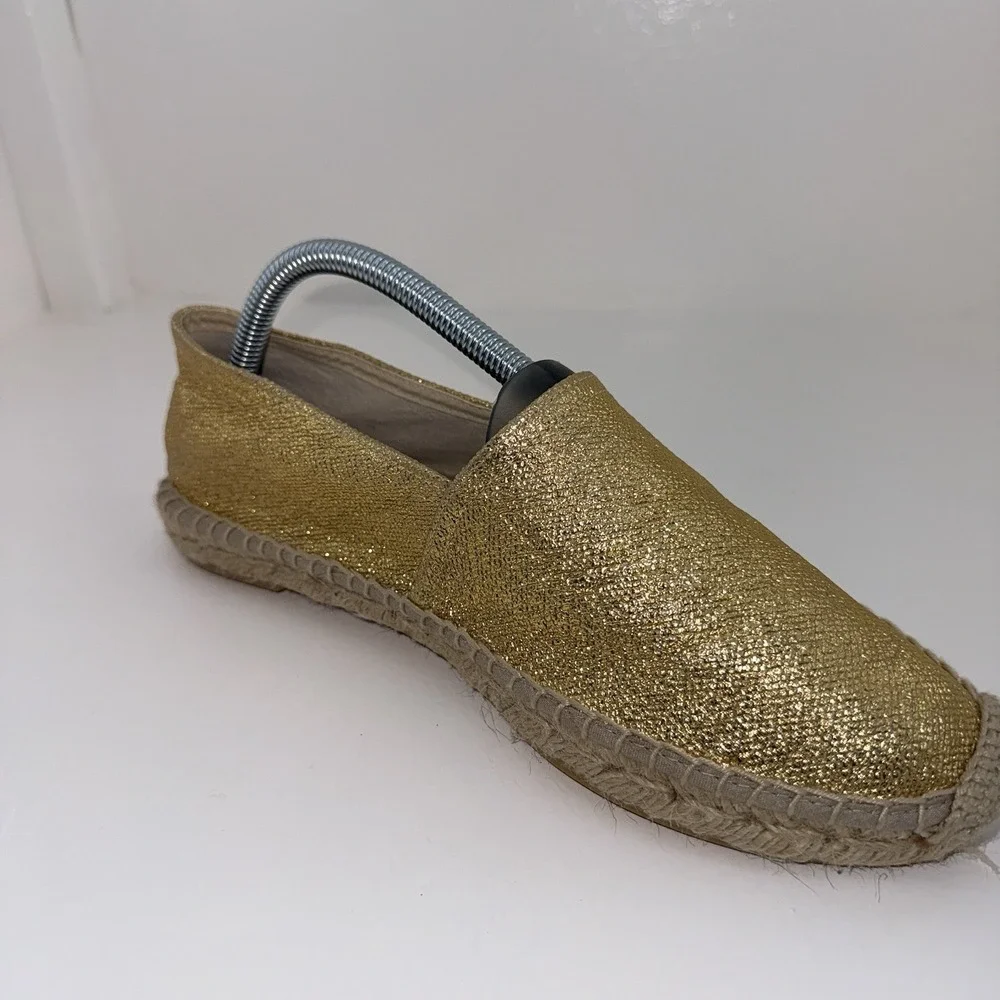J.Crew BT389 Gold Metallic Canvas Espadrille Flats Made In Spain Women's 9.5